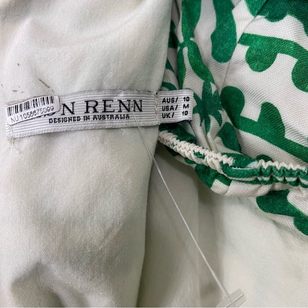 Mon Renn Losas Maxi Dress Green Cream Floral Vacation Medium - Picture 14 of 15